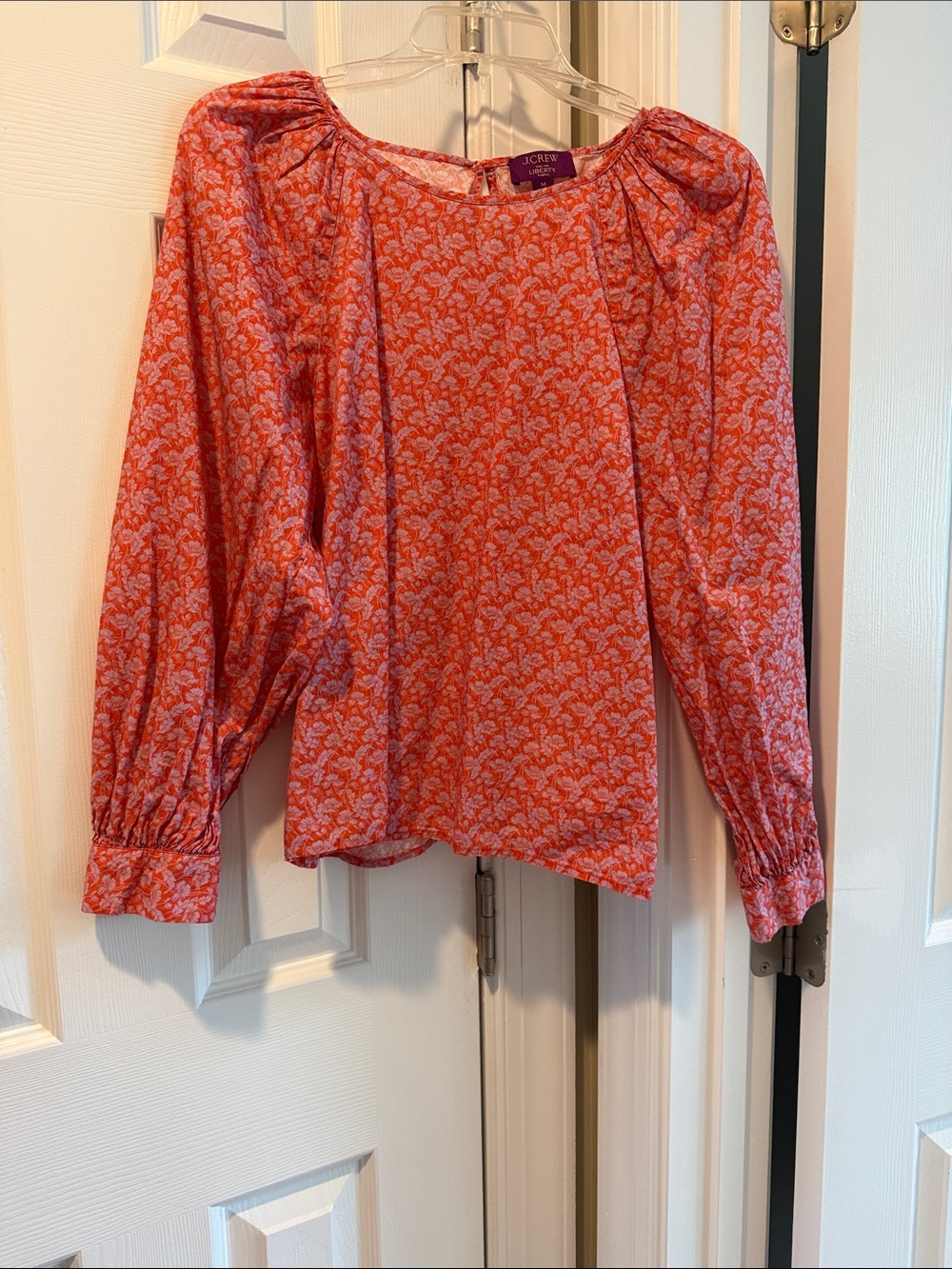 J. Crew Coral-Pink Printed Long Sleeve Blouse